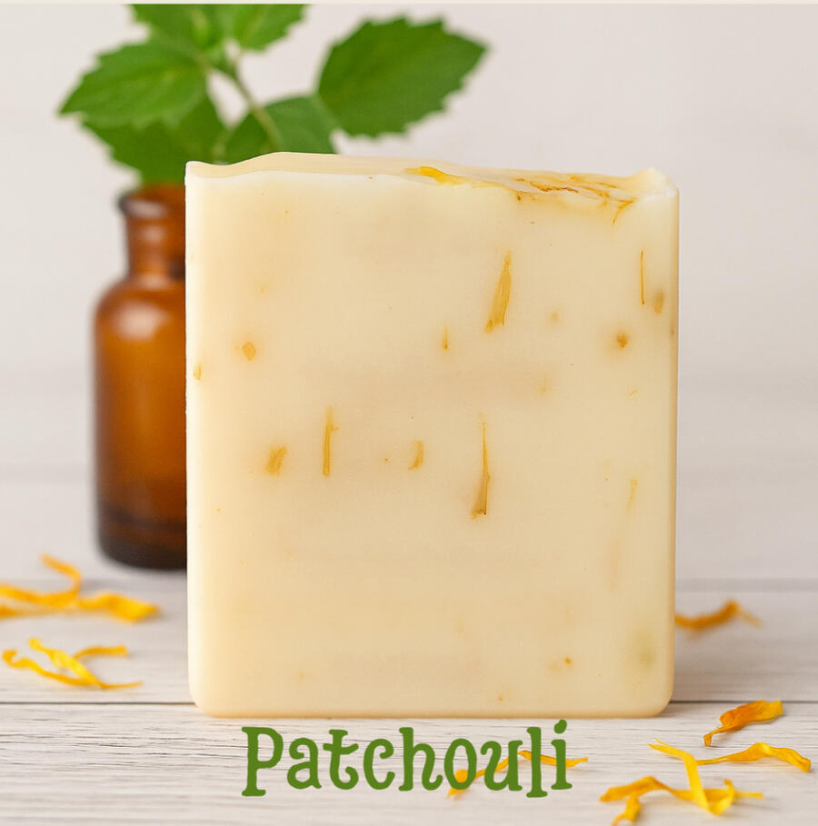 Patchouli Soap Earth-toned soap with grounding swirls and a rich, musky aroma.