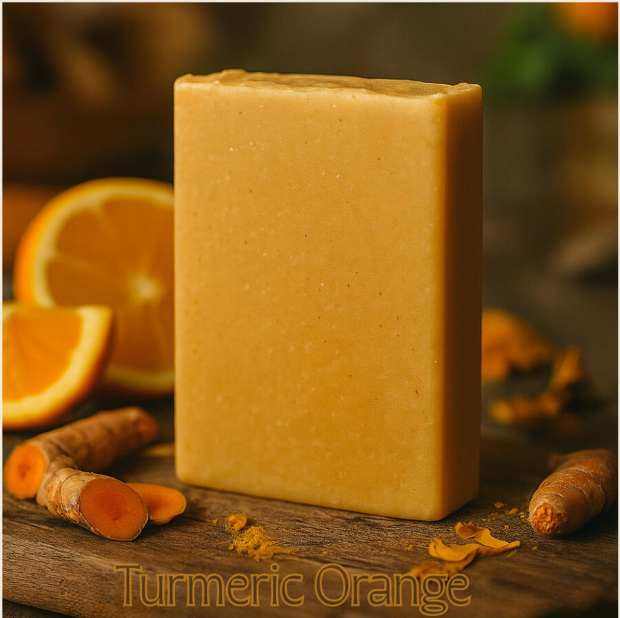 Turmeric Orange Golden-yellow bar with turmeric specks and citrus undertones.