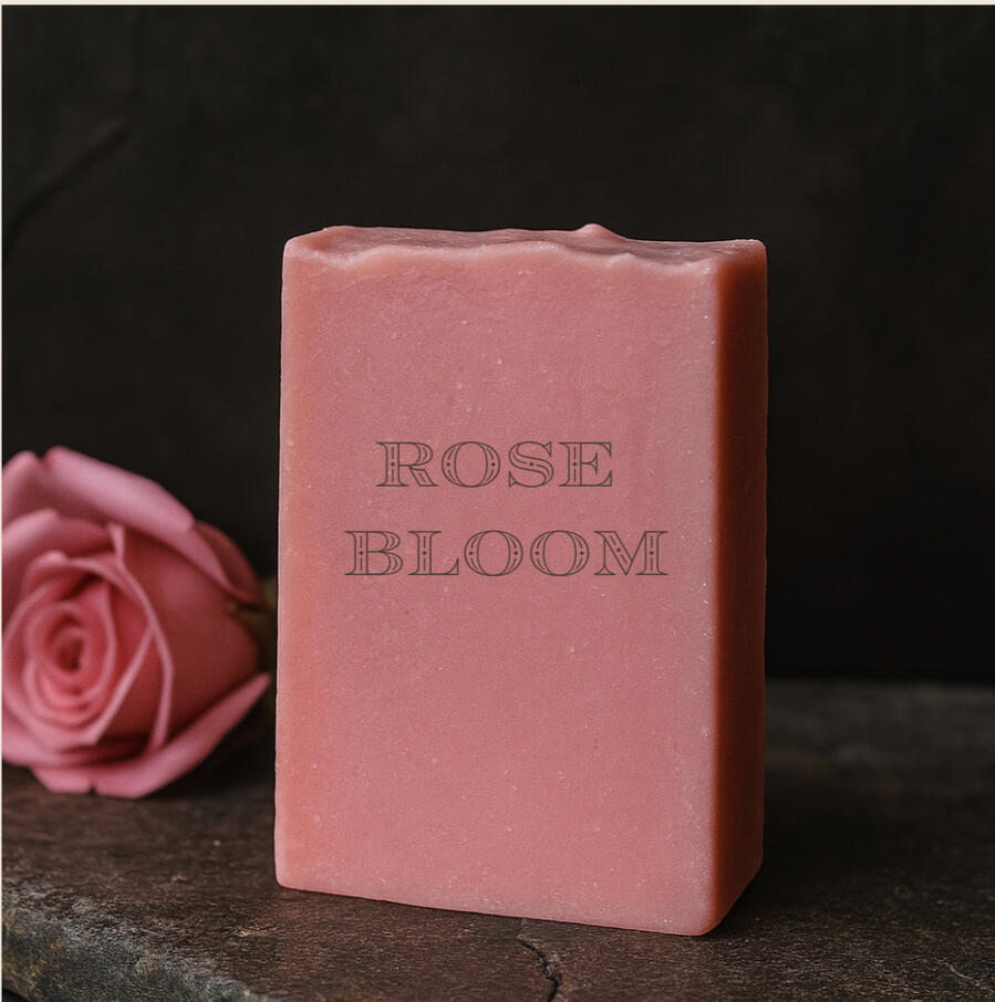 Real Rose Scented Blush-toned bar infused with soft rose clay and floral detail