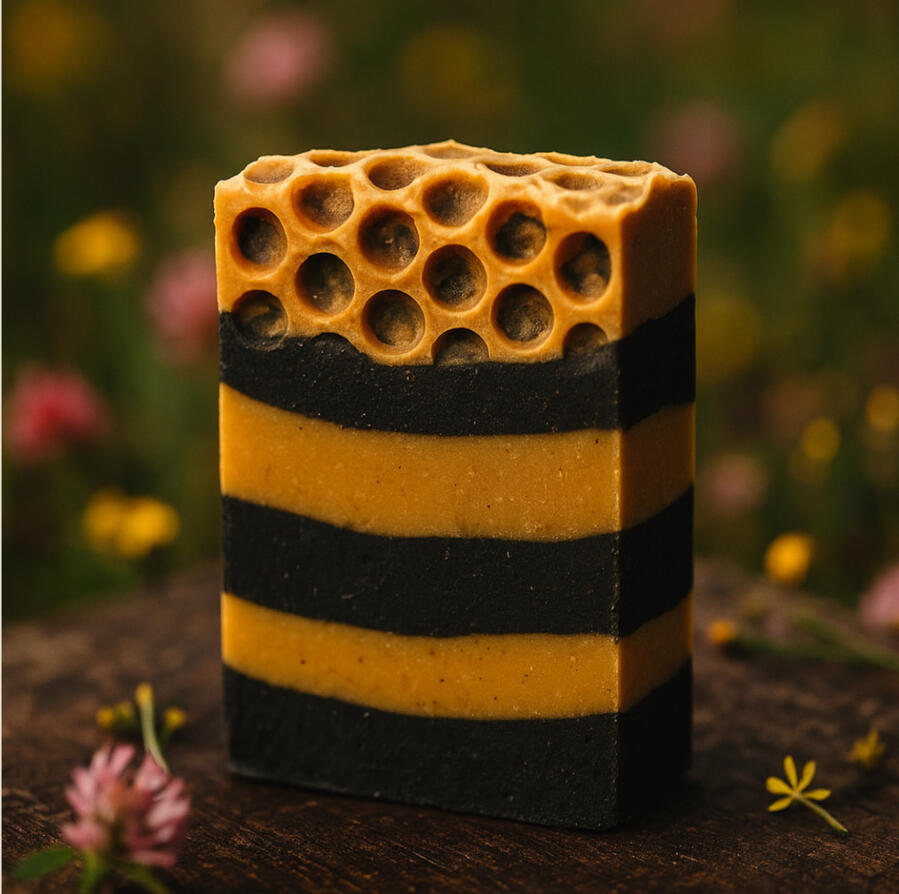 Bumble Bee Inspired bar with Honey comb textured top and honey drizzle