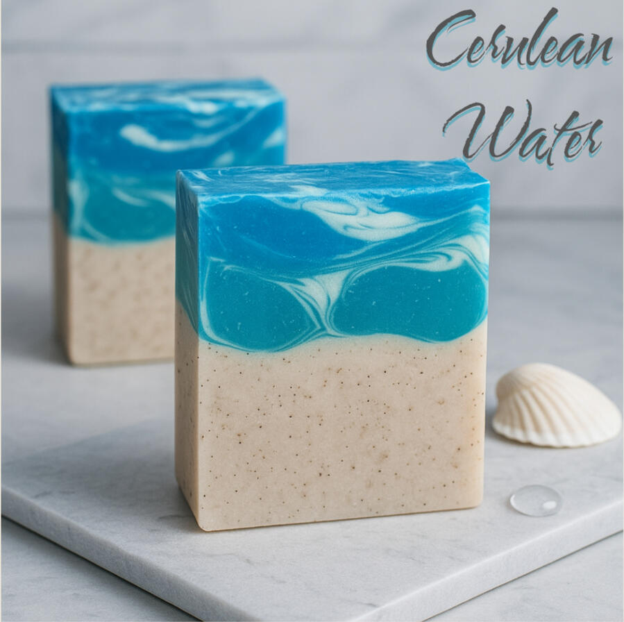 Cerulean Water Beach Soap Deep sea-toned bar with wave-like swirls and aquatic notes