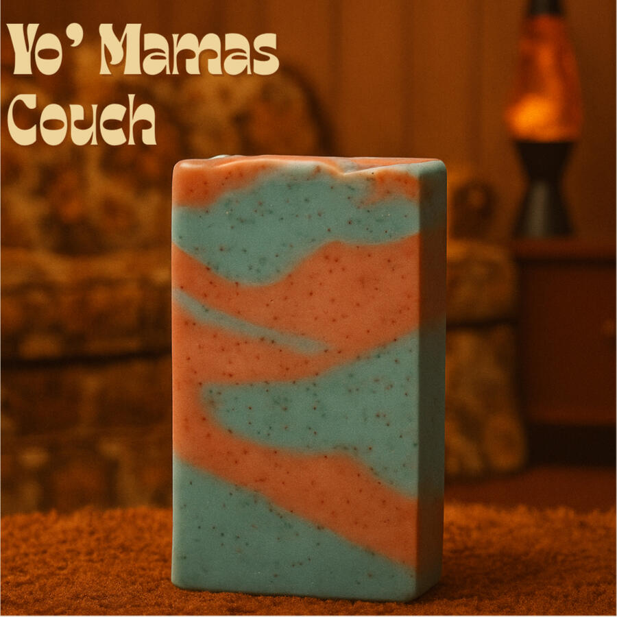 Yo Mamas Couch Warm-toned bar with vintage patterns and retro scent.